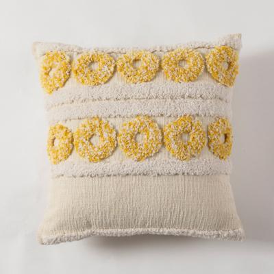 China Simple Yellow Geometric Tufted Embroidery Sofa Cushion Cover INS Boho Embroidery Pillow Cover for sale