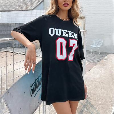 China Breathable Women Summer Casual Tops Stitch Letter Print Short Sleeve Boyfriend Shirts Loose Long T Shirt for sale