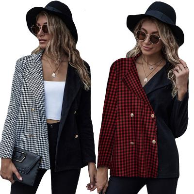 China Women's Open Front Lapel Long Sleeve Blazer Jacket Suit Of Patchwork Breathable Casual Button Plaid for sale