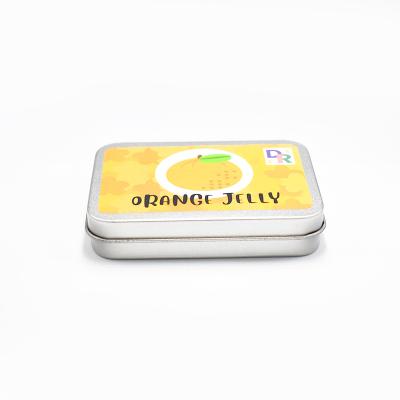 China Durable Empty Rectangle Tin Box CR Lock Tin Can Orange Jelly Gummies Tinplate Packaging for sale