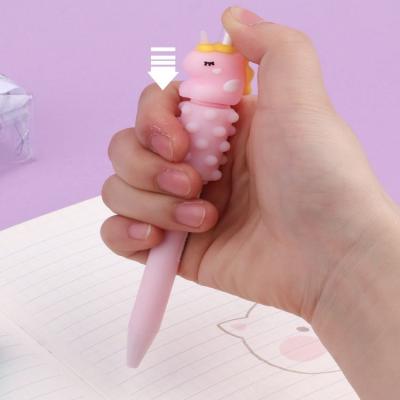 China Fashion Kawaii Rainbow Unicorn Massage Normal Press Pen For Girl Gift Roller Design With Student Writing Pen Cute Stationery for sale