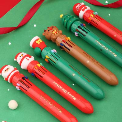 China Cute Christmas Eve Carnival 10 Color Ballpoint Pen Pressing Multi Function Pen Student Writing Ten-color Press Ballpoint Pen for sale