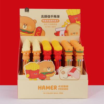 China Cute bear fast food writing tip pen10 color pens tip with custom logo cute school supplies stationery for sale