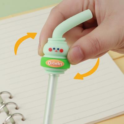 China Normal Pull Series Drink Turning Cute Straw Pen Gel Pen Foodie Student Writing Pen For Kids Gift for sale