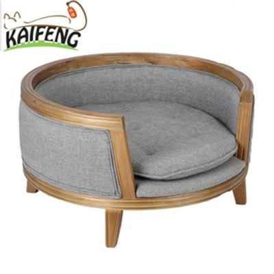 China 2017 New Design Viable Customized Luxury Pet Beds, Wooden Legs Dog Plush Sofa With Comfortable Cushion for sale