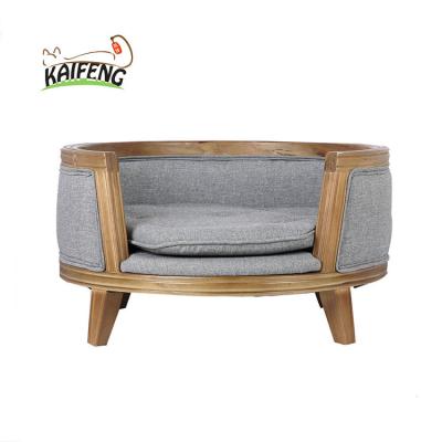 China Luxurious And Soft Solid Rubber Wood Puppy Sleeping Beds Sustainable Wooden Dog Sofas Kf Furniture For Dogs for sale