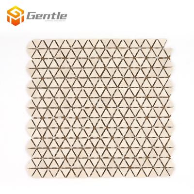 China 300*300*7mm Parquet Bathroom Indoor Triangle Beige Mabrle Mosaic Polished Triangle Outdoor Beige Light Color Mabrle Stone Mosaic Slab for sale