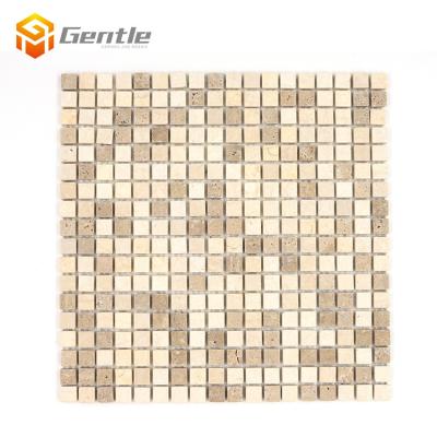 China Parquet New Arrival Natural Stone Square Marble Mosaic Slab For Bathroom Wall Flooring Travertine Mix Brown Matt Square Marble Mosaic for sale