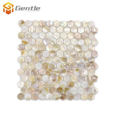 China Wholesale Penny Shape Mother Of Pearl Decor 2mm Parquet Wall Natural Seashell Mosaic In Stock for sale