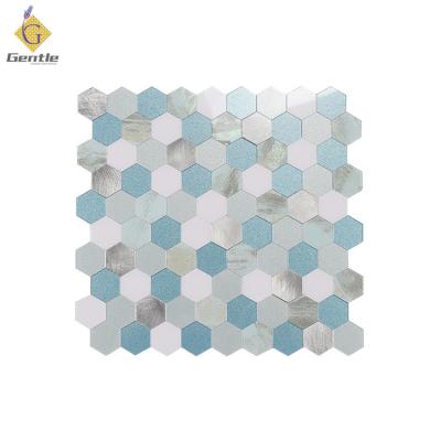 China Modern Inkjet and Glossy PVC Stick Mosaic, Aluminum Mixed Blue Color Stick and Skin Backsplash Waterproof Kitchen Tiles for sale