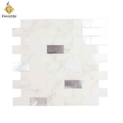 China Modern Popular Design Bathroom Wall Decor Carrar PVC White Marble Skin And Stck Self Adhesive Mosaic for sale