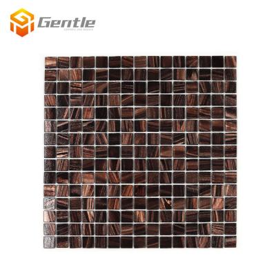 China Hot Melt Parquet 327*327mm Square Mosaic For Home Kitchen Decorating 4mm Thickness Square Mix Brown Glossy Glass Mosaic for sale