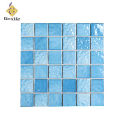 China Blue Parquet Variation Mosaic Slabs 306*306mm Porcelain Swimming Pool Ceramic Mosaic Tiles Factory Price for sale