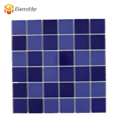 China Swimming Pool Blue Glossy Mosaic Tile Parquet Square Cheap Ceramic Mosaic Slab for sale