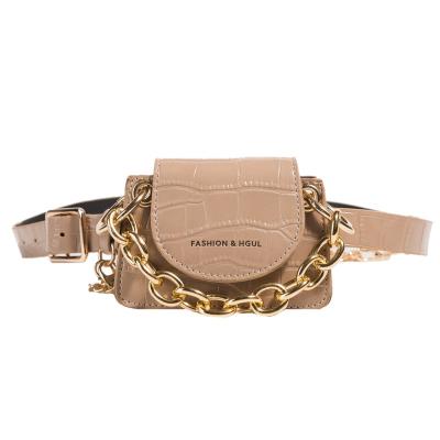 China Faux Leather Fashion Stone Pattern Girls Chain Fanny Packs Mini Bag Women Lipstick Clips 2022 Fashionable Waist Belt Bags for sale