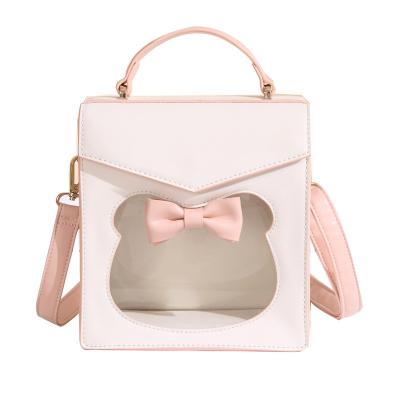 China High Quality Faux Leather Girls Pink Color Faux Candy New Arrival Clear PVC Window Cross - Ita Bag For Dolls And Body Enamel Pins for sale