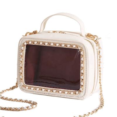 China Fashion Faux Leather Girls Stitch Faux PU Leather Metal Chain Cross - Body Ita Bag For Custom for sale