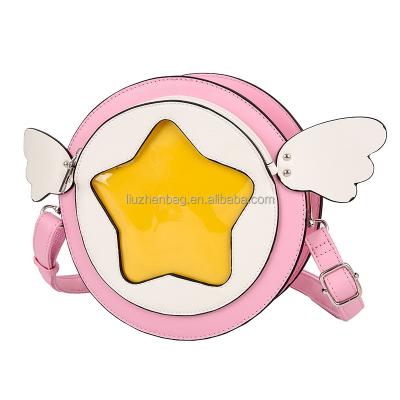 China Anime Clear Custom Binary Stars Girls Window PVC Clear Plastic Round Shaped Ita Crossbody Bag With Wings for sale