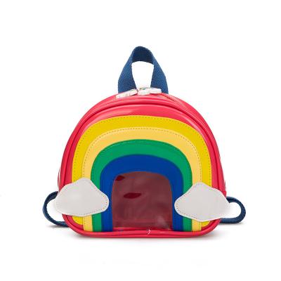 China Custom Clear Window Pin Display Kids School Backpack Ita Bag Custom Logo Cute Rainbow Transparent Pvc Clear Window Factory for sale