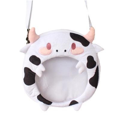 China Fake Window Sale Fashion Clear Hot Cute Cow Shaped Cross Body Bag Furry Pin Display Purse Ita Bag For Girls Clear Window Custom for sale