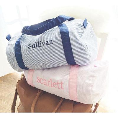 China Fashion Wholesale Medium Personalized Cotton Seersucker Monogrammed Duffel Bag for sale