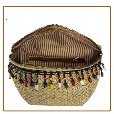 China PU Beach Sea Clutch Bags Ethnic Style Hand - Semicircle Pendant Woven Straw Rattan Crossbody Bag Shoulder Bag for sale