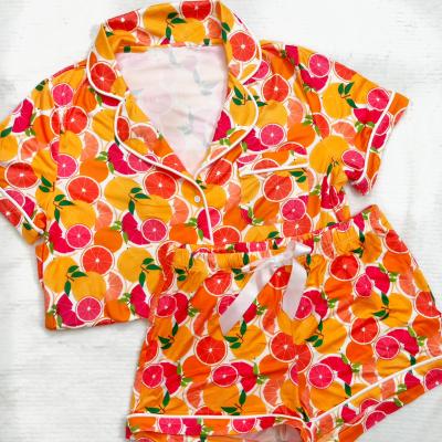 China New Style Women Girls High Quality Cotton QUICK DRY Plus Size Orange Monogram Lemon Grapefruit Pajama Set for sale