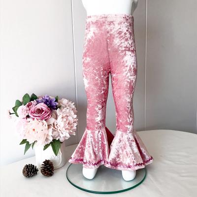 China Wholesale Little Girl Breathable Gaiters Babies Soft Ruffle Flared Velvet Pants for sale