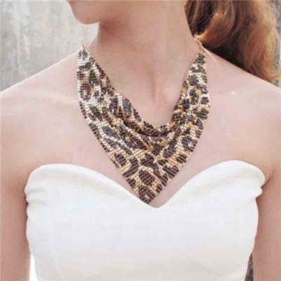 China CLASSIC Dangle Earrings Women Set Women's CLASSIC Dangling Women's Jewelry Set Birthday Gift 2 Pcs Leopard Sequins Statement Triangular Bib Necklace for sale