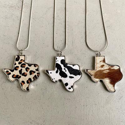 China CLASSIC Texas Charm Necklaces Cowhide Texas State Leopard Shape Tx Southwest Pendant Necklace for sale