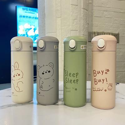 China 460ml Cartoon Stainless Steel Stocked Vacuum Flask With Straw Water Bottle Cup Portable Cute Thermos Mug for sale