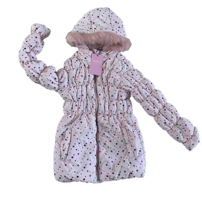 China Winter QUICK DRY fancy shiny coat with fur collar size 1-3X and 4-10 girl's long hooded stripper jacket for sale