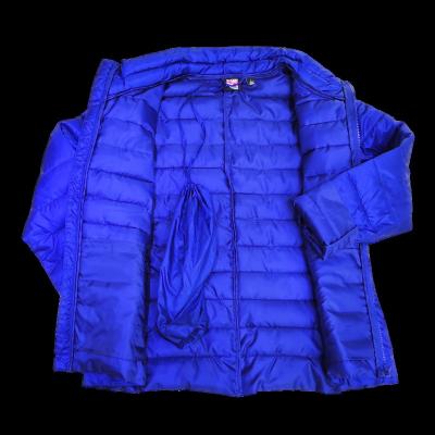 China 2021 Durable Blue Autumn Winter OEM Polyester Woman Coat Women Padded Jacket With Storage Bag for sale