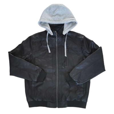 China Regular New Trends Solid Black Arctic Fleece Hood Size CH-EG Velvet Insert Pocket Men PU Jacket for sale