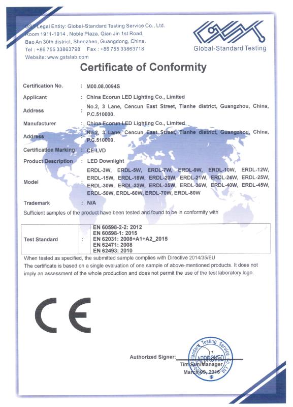 CE LVD - Shenzhen Ecorun Technology Co.,Limited