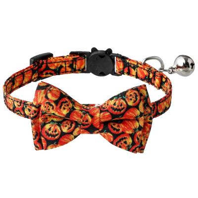 China Thoughtful Print Pumpkin Halloween Cat Collars Breakaway with Bowtie Bell for Kittens Cats for sale