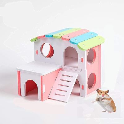 China Two Story Colorful Small Pet Stored Hide Wooden Houses For Hamsters Mice Gerbils And Small Animal Pets for sale