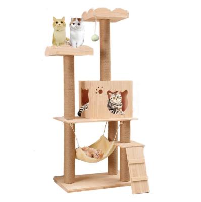 China Breathable Easy to Assemble Cat Furniture Cozy Cat Tree Housing Complex Tower with Cat Hammock Scratching Post for sale