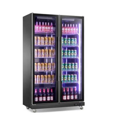 China Single-Temperature Double Door Commercial Upright Glass Beer Cooler For Display Fridge Refrigerator Showcase for sale