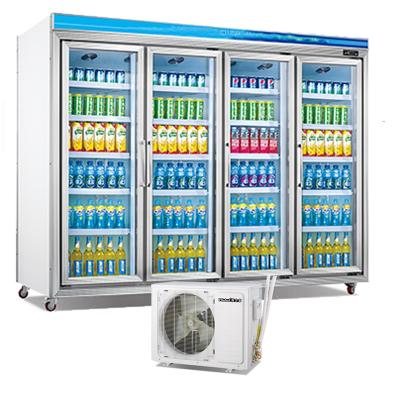 China Single-Temperature Glass Cold Drinks Display Outdoor Condensing Unit 4 Door Commercial Fridge for sale