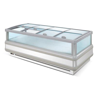 China Supermarket 3 Way Ice Chest Freezer Meat Island Display Commercial Glass Top Frozen Room Single-temperature Freeze Storage Open Cabinet Freezer for sale