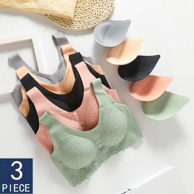 China Seamless Bras (3 Pieces/Set) Latex Sustainable Bra For Women Underwear Lift Up Bralette With Pad Vest Top Bra for sale