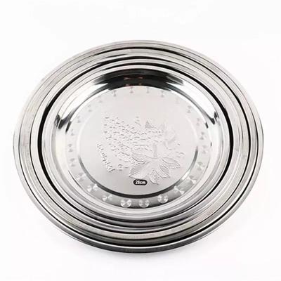 China Sustainable 28-55cm Diameter Stainless Steel Round Food Serving Tray Nice Price Large Dish Dish For Restaurant Hotel for sale