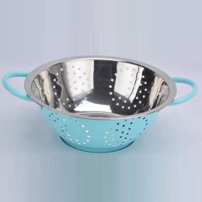 China Viable Colored Colander Fruit Vegetable Basket Pasta Spaghetti Sieve Metal Washing Drainer for sale