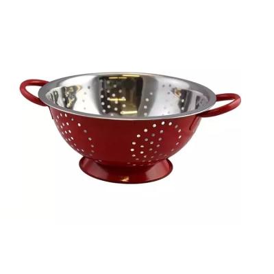 China Viable Red Blue Colander Fruit Vegetable Basket Pasta Spaghetti Sieve Metal Washing Drainer for sale