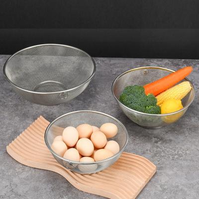 China Sustainable 201/304 Stainless Steel Kitchen Tools Drain Basket Set Storage Container For Fruit And Vegetable Colander Set for sale