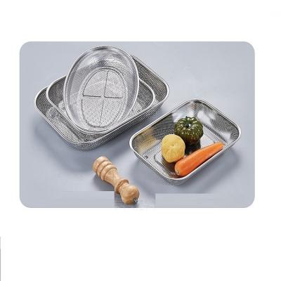 China Stainless Steel Strainer Rectangle Drain Basket Fruit Vegetable Basket Kitchenware Chopstick Stake Viable Washing Tray for sale