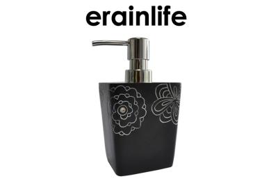 China 250ML Bathroom Soap Dispensers With Black Body Crystal Diamond White Flower for sale