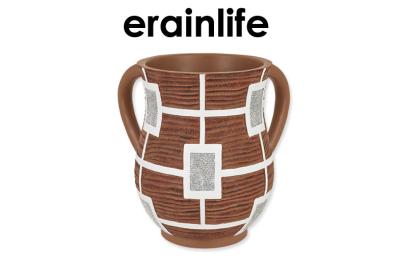 China Brown Hand Judaica Washing Cup With Two Handles Polyresin Material for sale