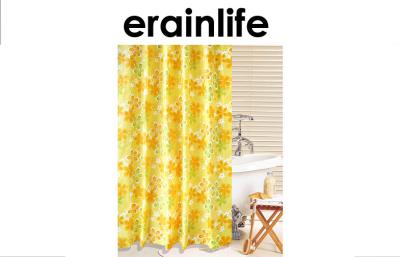 China Yellow Flower Bathroom Shower Curtain Home Metal Eyelets Transfer Printing for sale